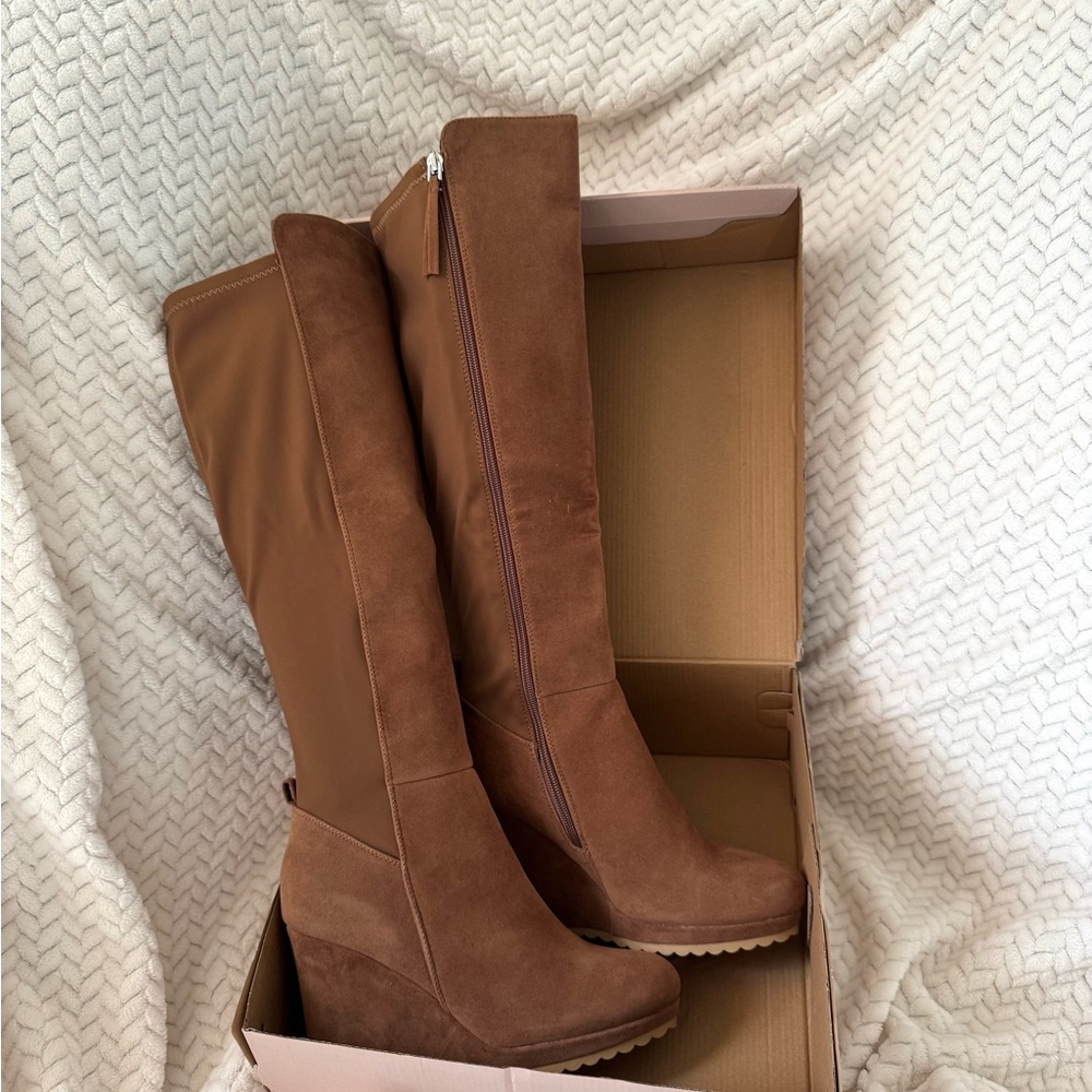 JustFab Brown Wedge Heeled Boots